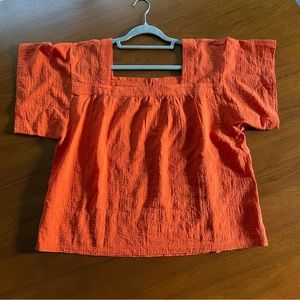 NWT Madewell Check Square Neck Short Sleeve Top